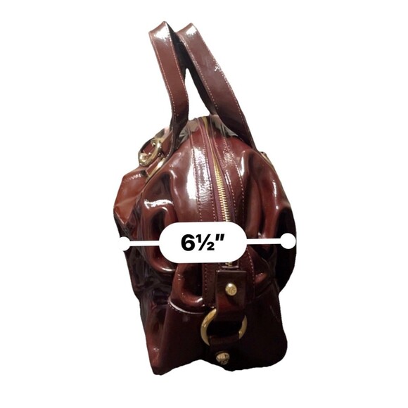 Francesco Biasia Burgundy Patent Leather Top Handle Satchel Double Handle Purse - Picture 9 of 10